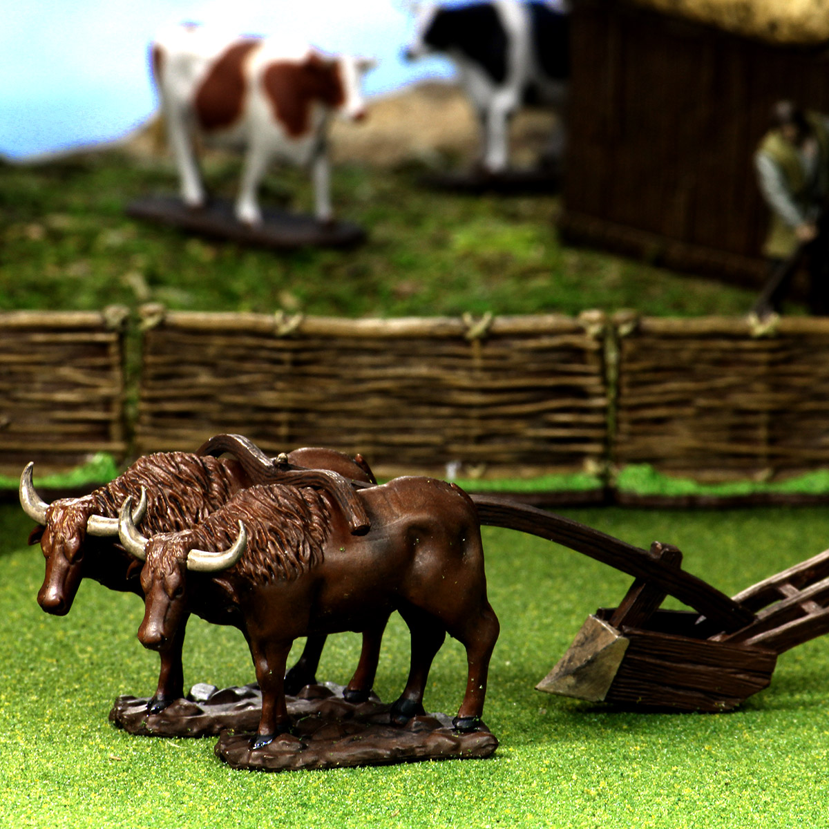Medieval Farmer ~ OXEN PLOW Ox Bull Cow Pathfinder D&D 4D Settings miniature