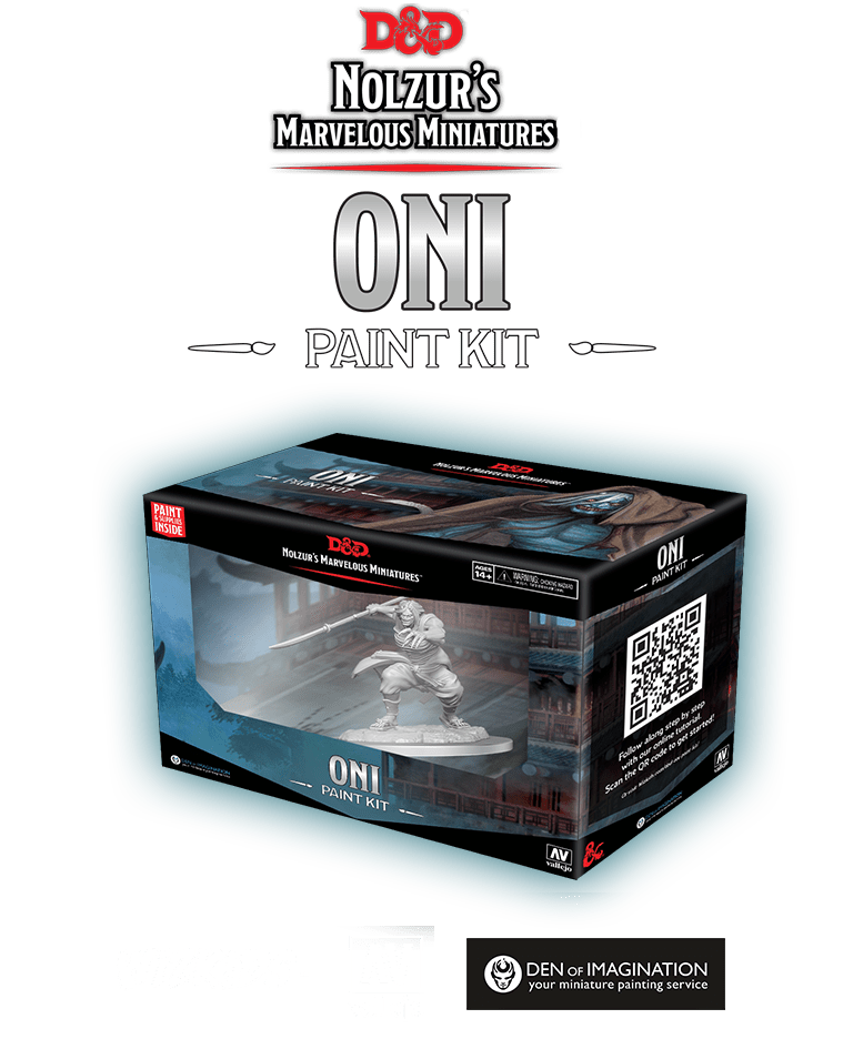 D&D Nolzur's Marvelous Miniatures : Kit de peinture : Oni – 1 kit de  peinture miniature et peinture par WizKids – apprêté et prêt à peindre :  : Outils et Bricolage